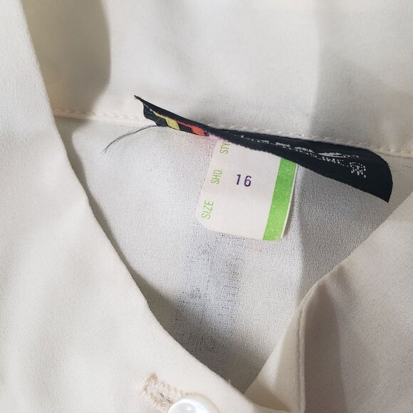 Vintage 70s Ruffled Front Sheer Cream Blouse Size 16 USA Victorian Romantic - Picture 4 of 7